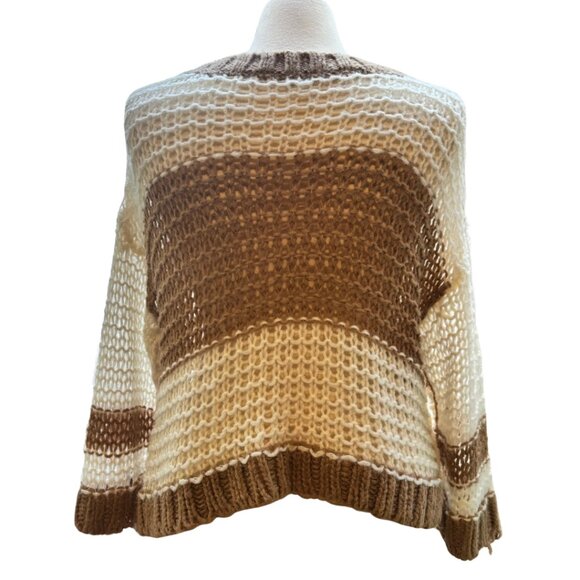 Free People Monaco Cream & Tan Striped Open-Knit Oversized Sweater XS - Picture 3 of 11